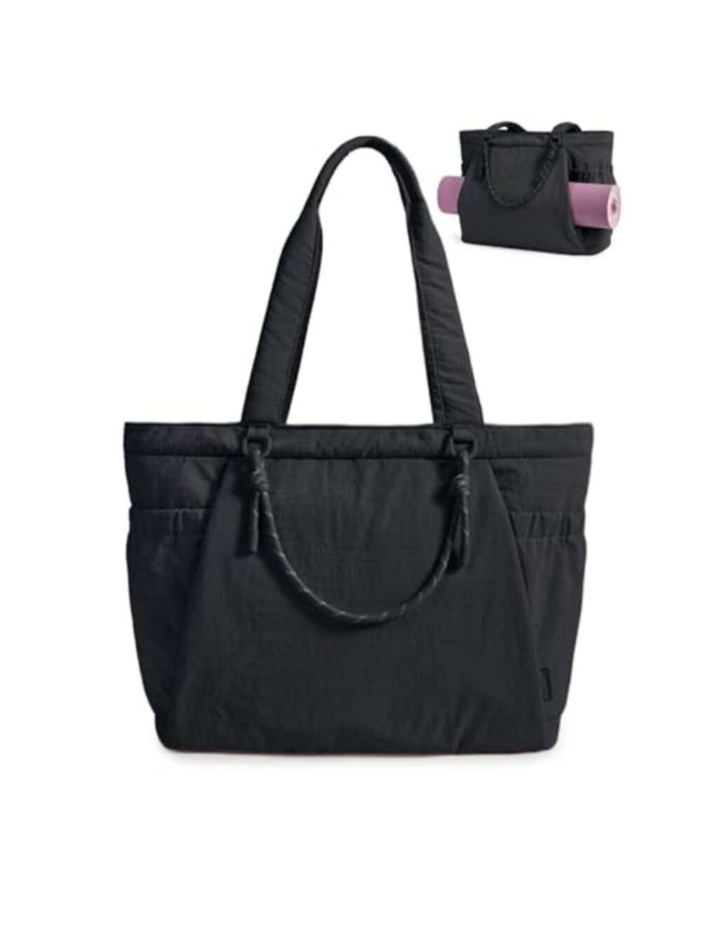 BAGSMART Water-Resistant Tote Bag with Yoga Mat Holder & Knotted Handle